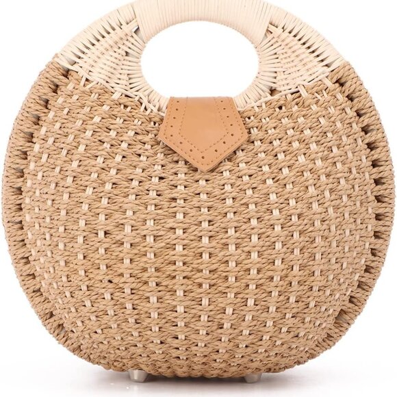 Women Straw Beach Bag Rattan Woven Tote Summer Handbag with Shell Design - Picture 1 of 7